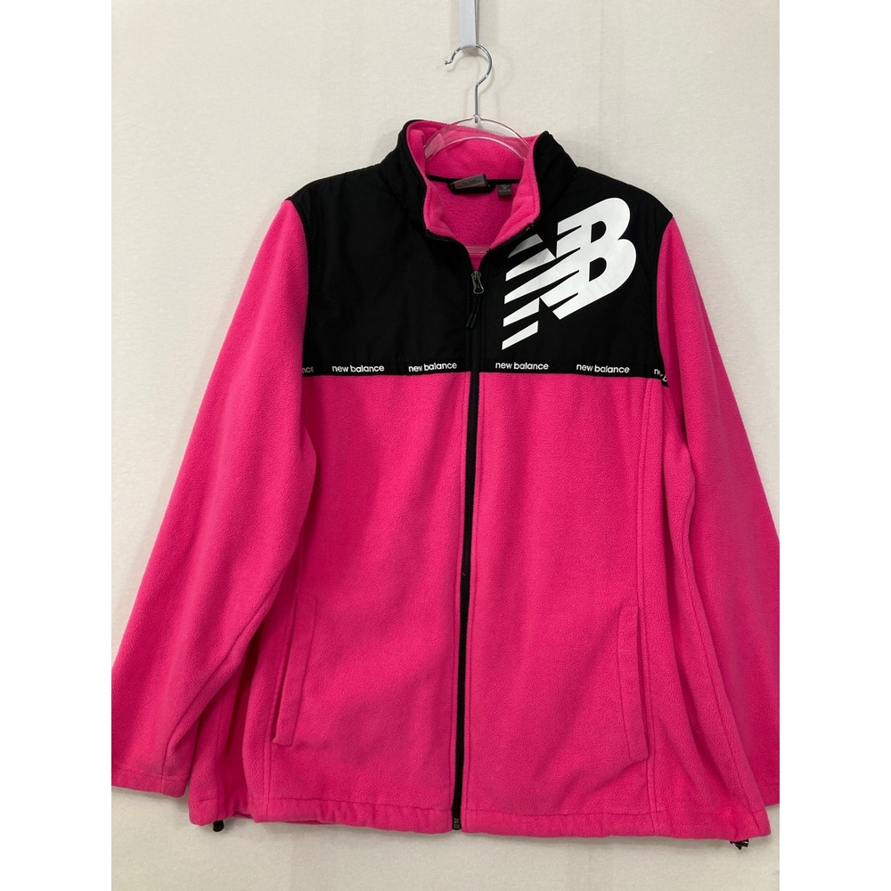 New Balance Fleece Jacket Womens 1X Pink Black Logo Full Zip Active Sports